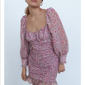 NWT pink ZARA size XL draped floral dress